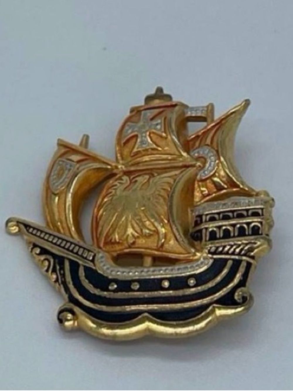Vintage Damascene & Marcasite Spanish Galleon Brooch w/ Matching Earrings